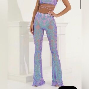 Lucy in the Sky Lavender and Aqua Flare sequin pants